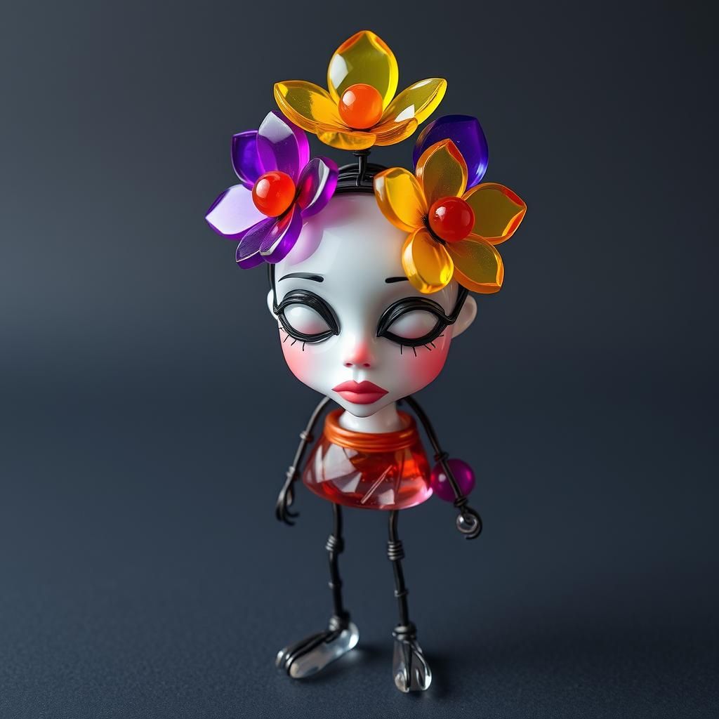 Weird Geometric Flower Girl Figurine in Acrylic Glass
