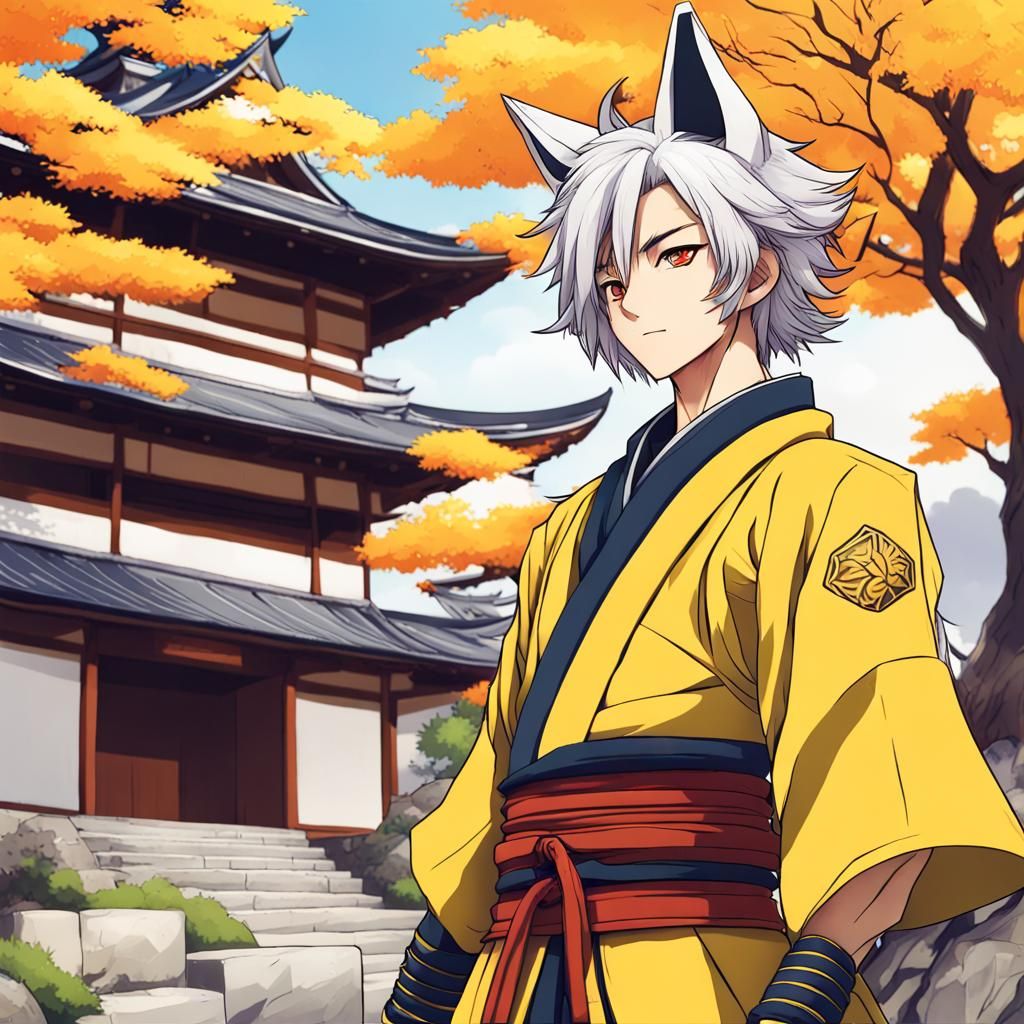 Samurai Fox Boy in Yellow Armor: Anime Art