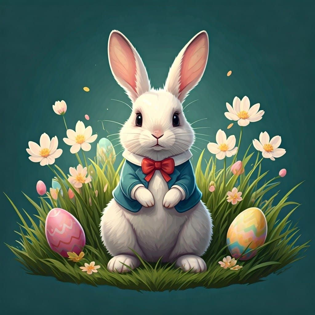 Cute Rabbit with Spring Elements in Anime Style