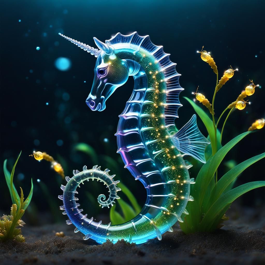 Surreal Glass Seahorse Unicorn Underwater by Asai and Kashin