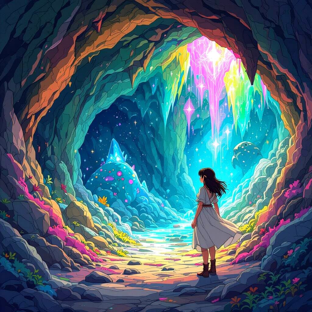 Magical Cave World in Cel-Shaded Anime Style