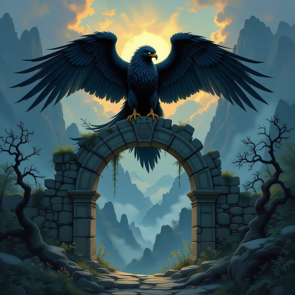 Griffin on Ancient Archway in Twilight Valley