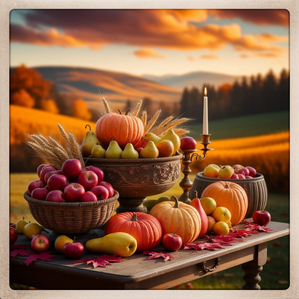 Festive Harvest Table in Autumn Sun