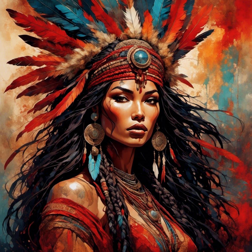 Mixed-Media Portrait of Australian-Native American Woman