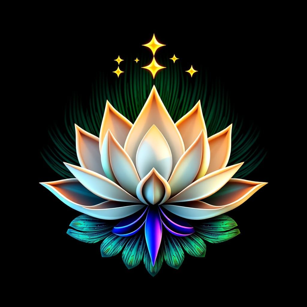 Lotus Flower and Peacock Feather Logo in 3D