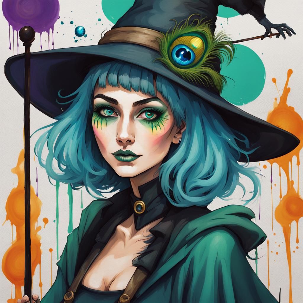 Peacock Witch Halloween Costume in Graffiti Art