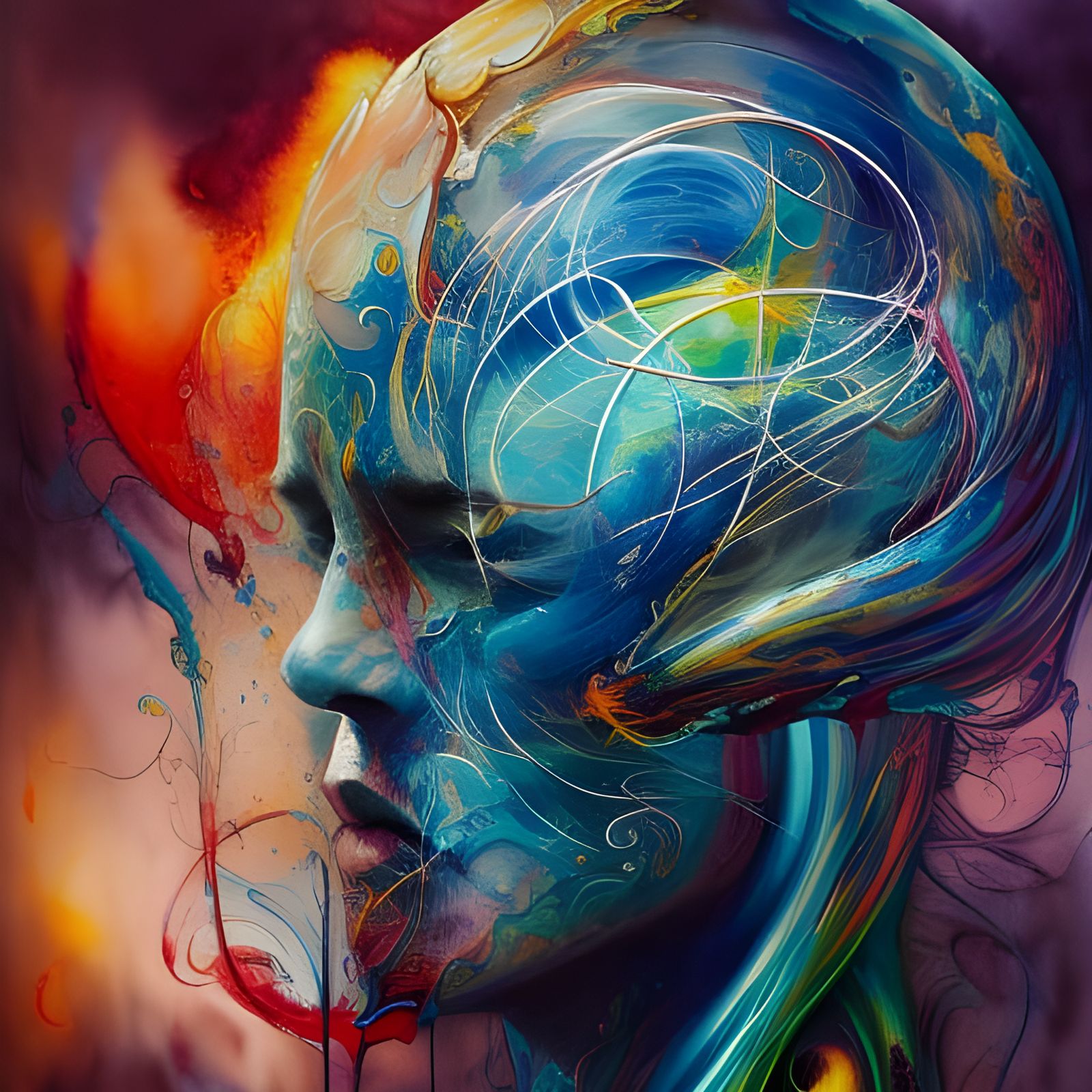 Mind Blown: Colorful Ink Portrait in Gouache