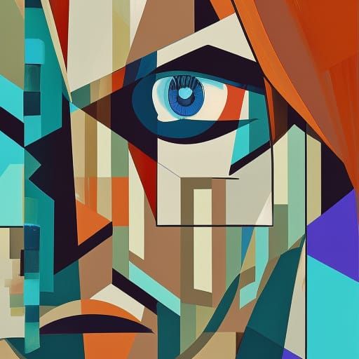 Eren Yeager Face in Anime Cubist Style