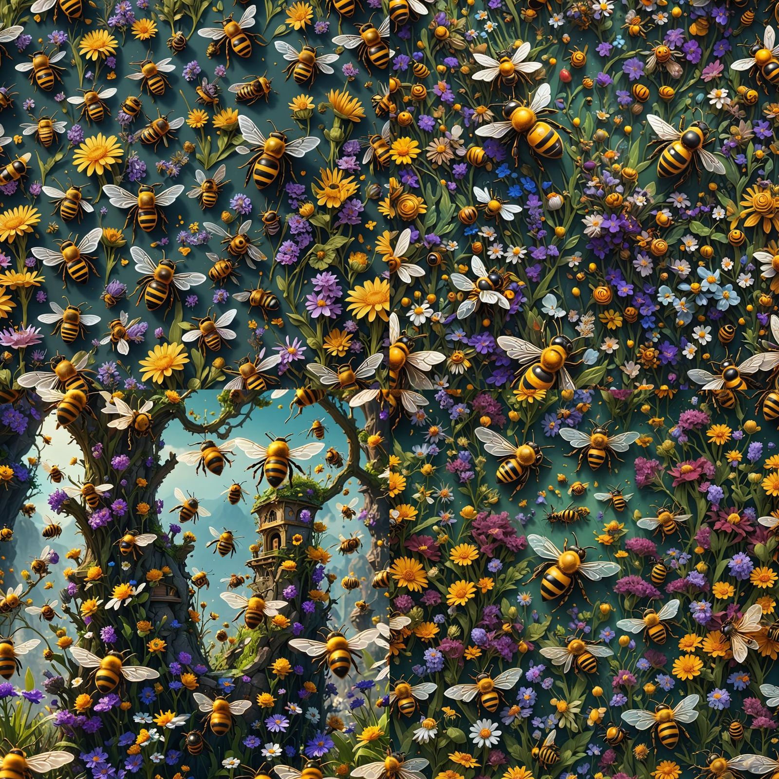 Happy Bee in Detailed Fantasy Matte Painting