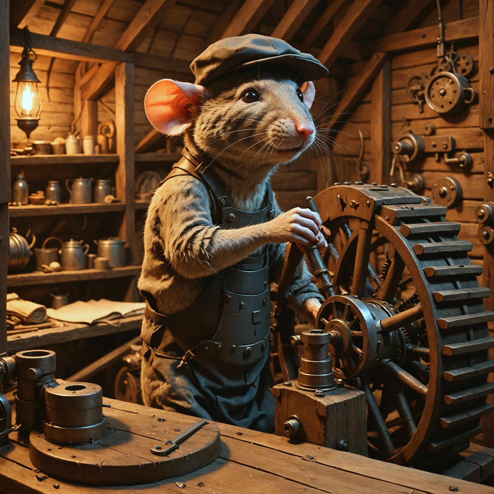 Teenage Rat Working in Cozy Water Mill