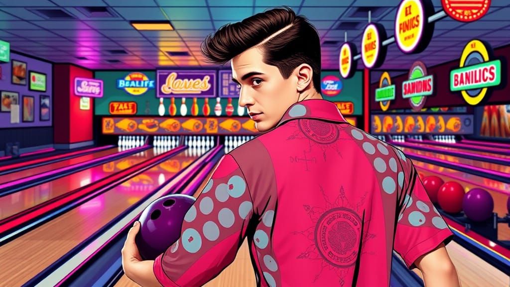 Retro Bowling Alley Scene in Pop Art Style