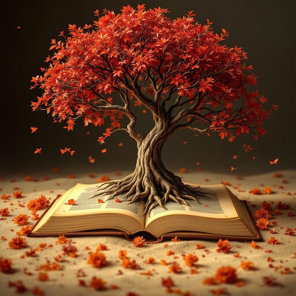 Tree of Knowledge: Vibrant Leaves Emerge from Book