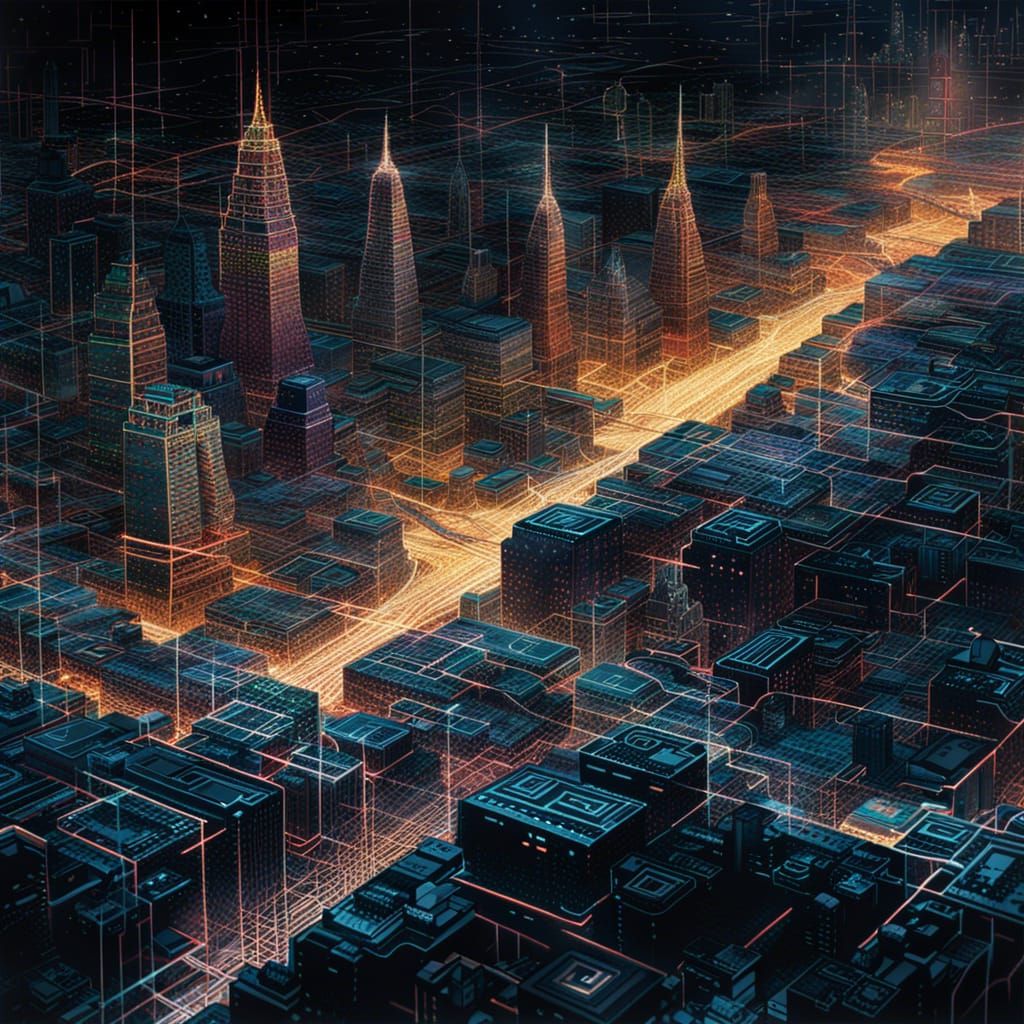 Glowing Cyberpunk Data Metropolis in Digital Landscape