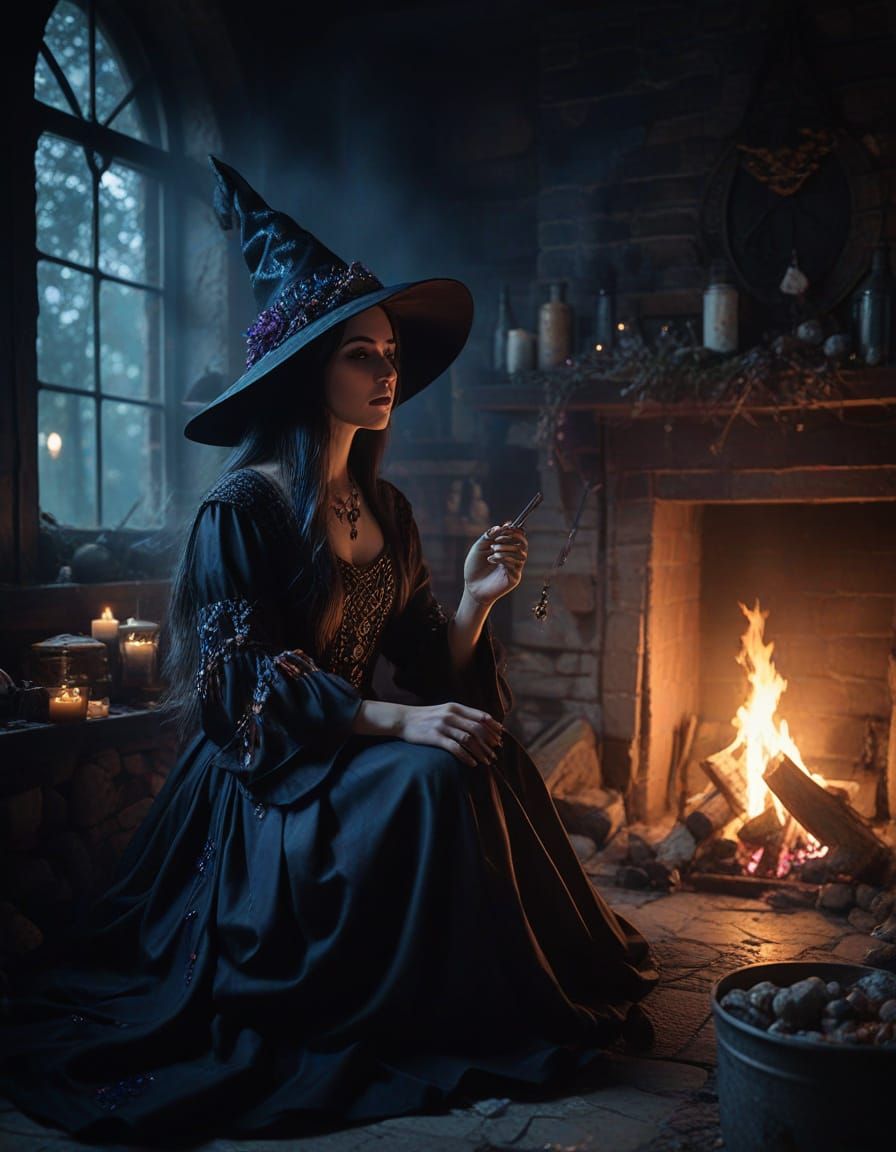 Eerie Dark Witch Performing a Black Magic Ritual