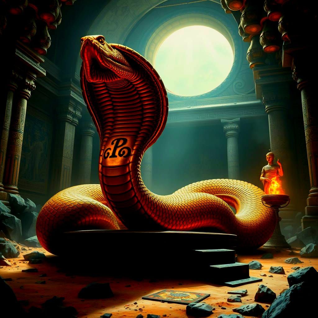 Ethereal Cobra Rises from Buried Temple in High-Fantasy Real...