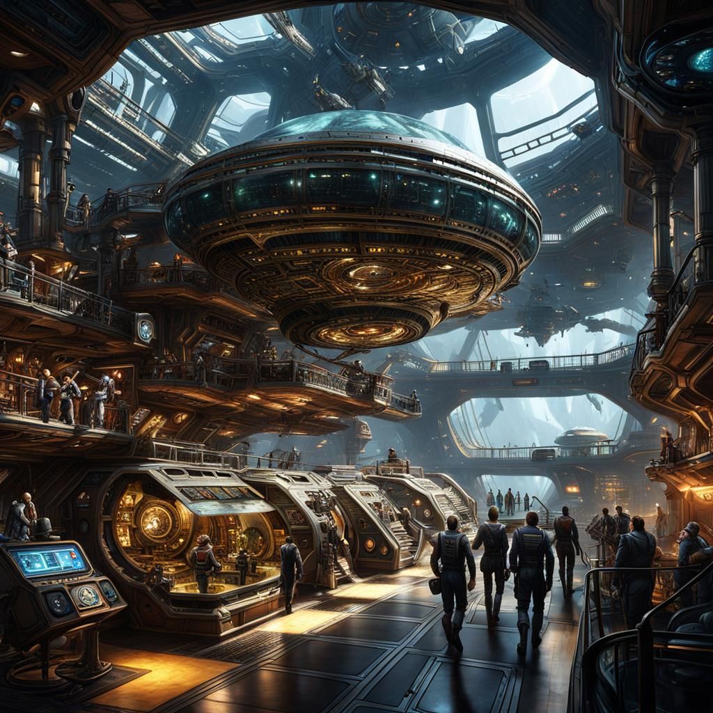 Everyday Life on Interstellar Spaceship with Steampunk Engin...