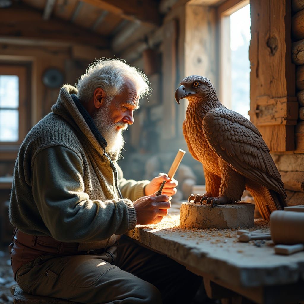 Woodcarver Finishes Majestic Eagle Sculpture in Quaint Frenc...
