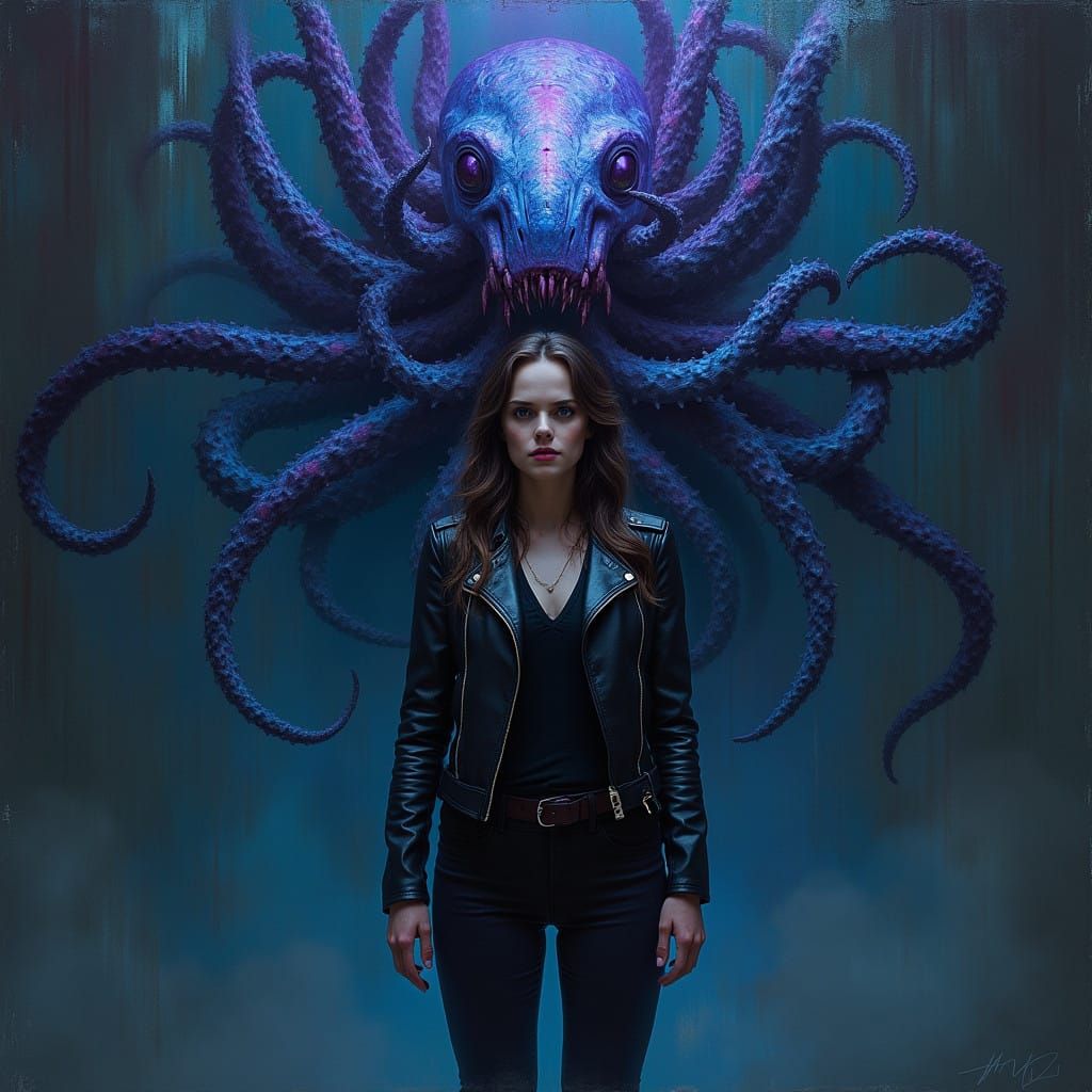 Dark Fantasy Portrait of Emma Watson Confronting a Twisted A...