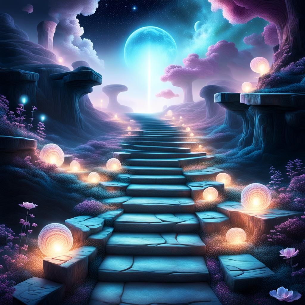 Surreal Cosmic Dreamscape with Ethereal Steps
