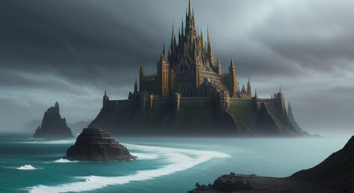 Epic Elven Kingdom by the Sea in Maximalist Digital Art