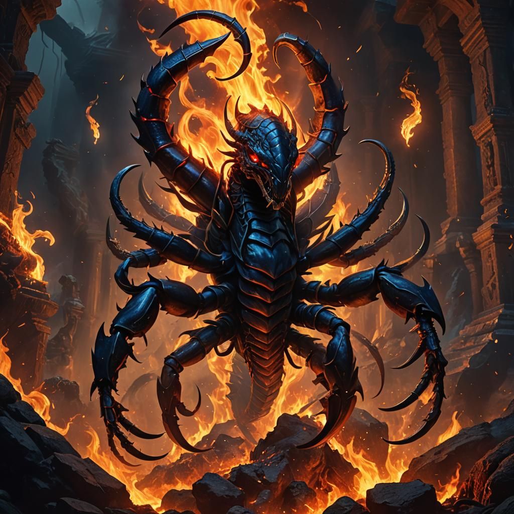 Hellish Scorpion in Flames: Fantasy Concept Art
