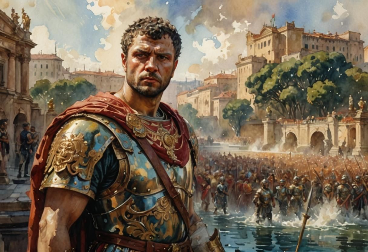 Emperor Caracalla Portrait in Nouveau Watercolor Style