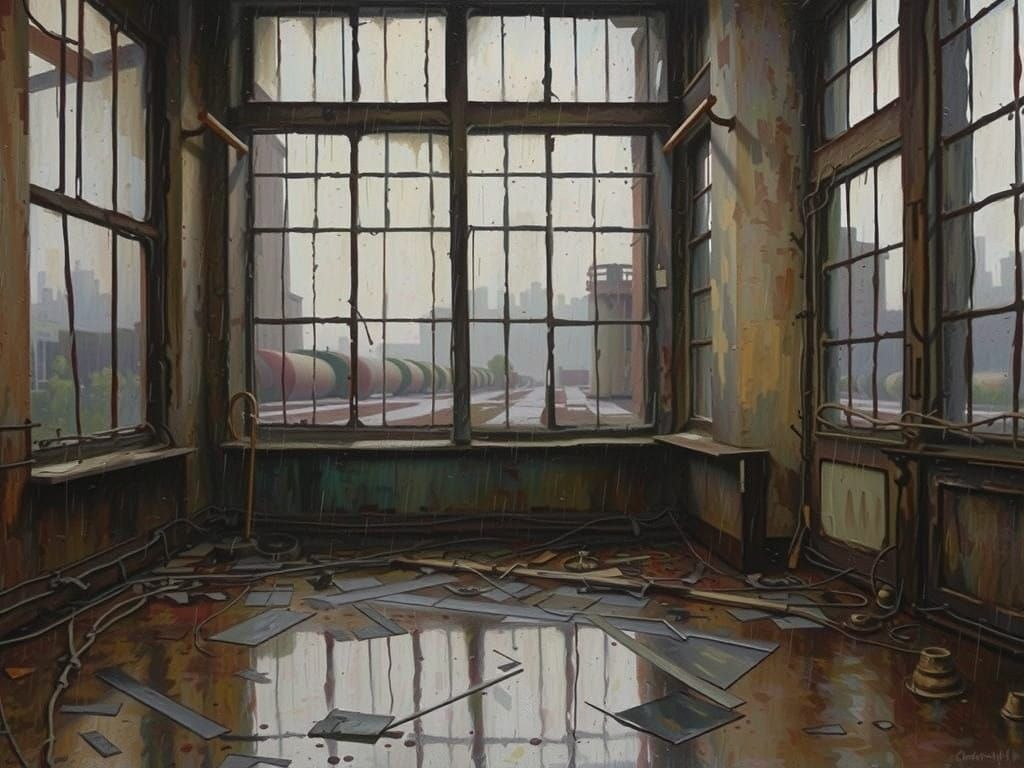 Gritty Industrial Cityscape in Heavy Rain