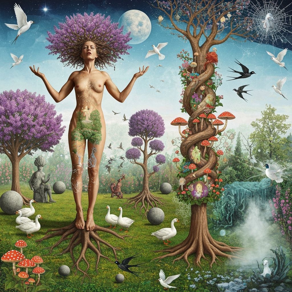 Goddess of Living World in Cosmic Surreal Garden
