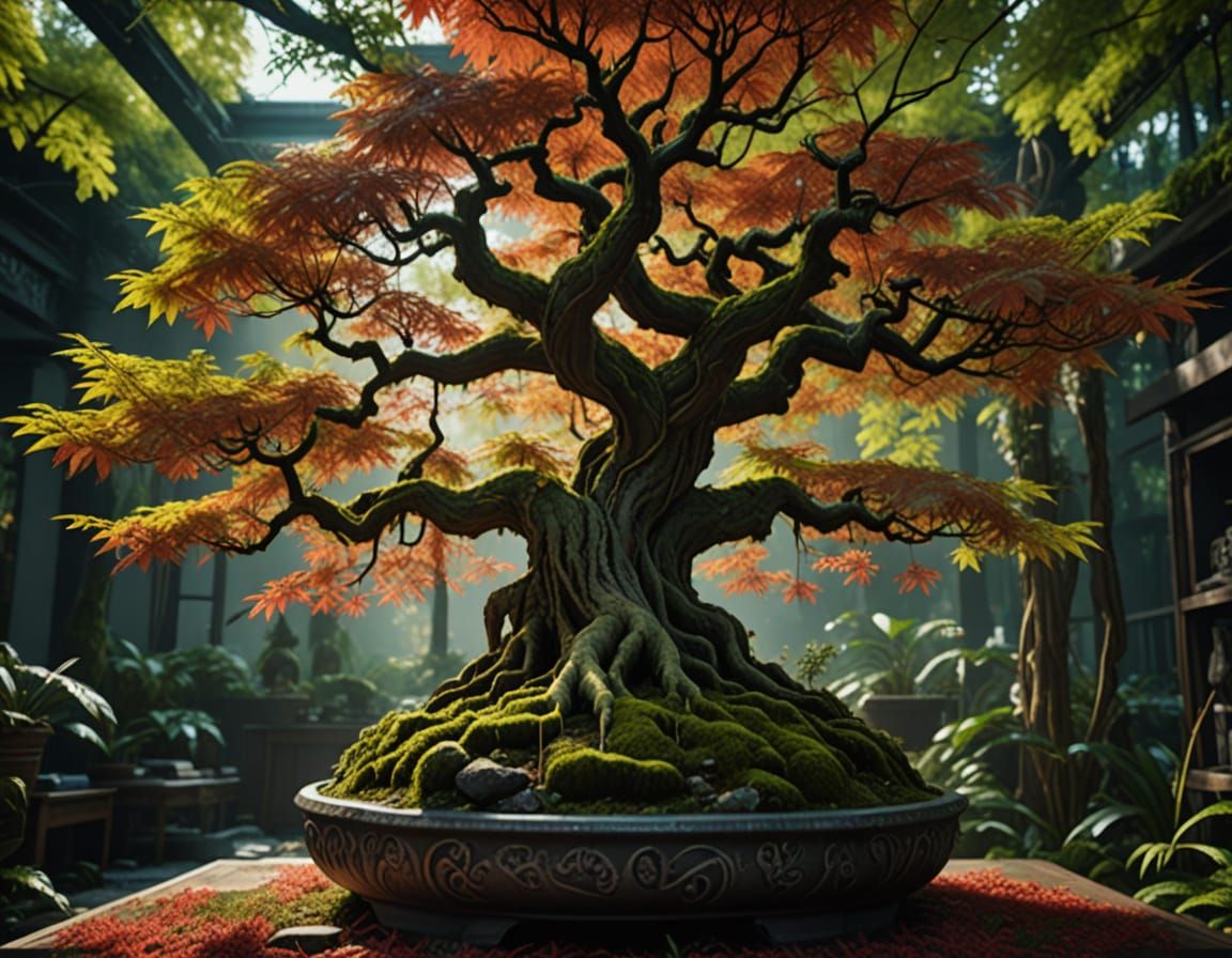 Majestic Fractal Bonsai Tree in Hypermaximalist Style