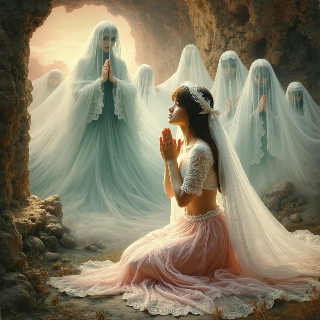 Ethereal Princess in Reverent Prayer amidst Soft Aura