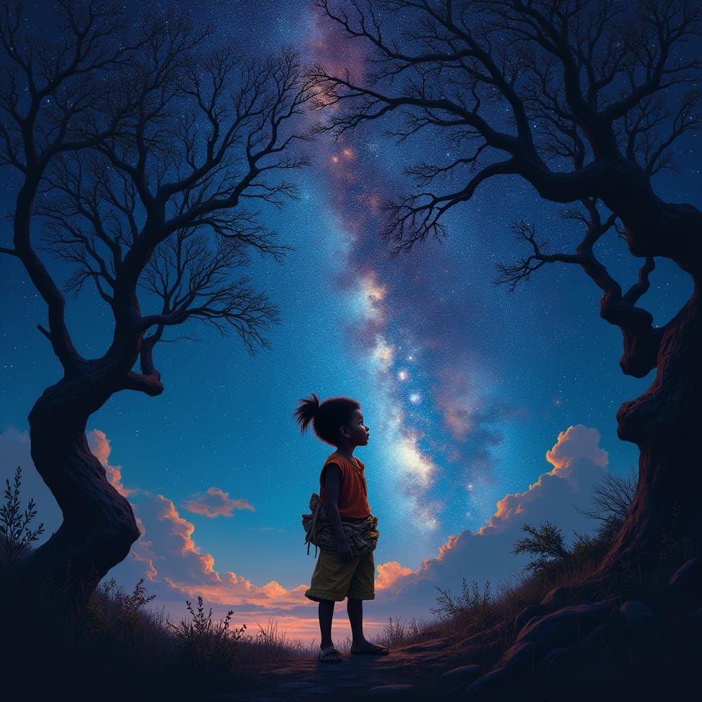 Boy Gazing at Stars: Fantasy Concept Art
