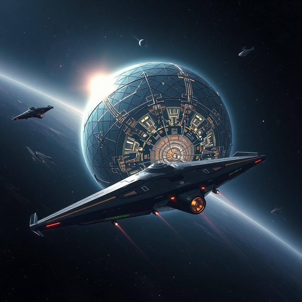 Futuristic Spaceship Journey to a Dyson Sphere