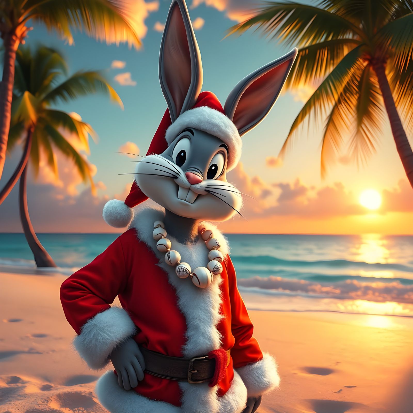 Intricate Fantasy Portrait of Bugs Bunny in Beachwear