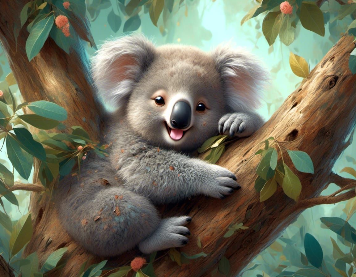 Cute Koala Yawning While Sleeping in Tree