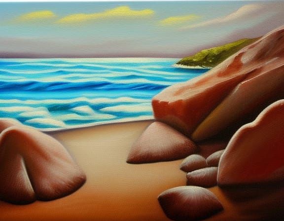 seashell shore oil painting