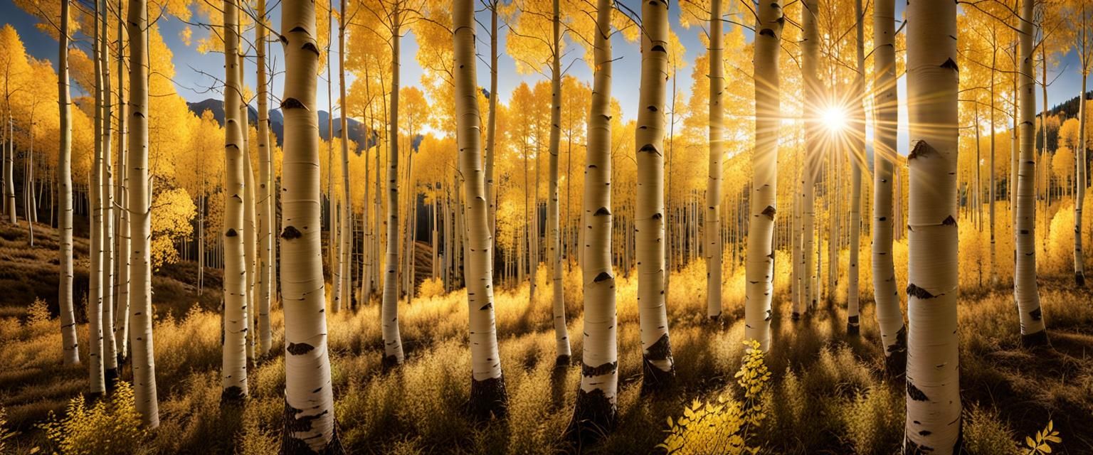 Golden Aspen Grove in Detailed Sunlight