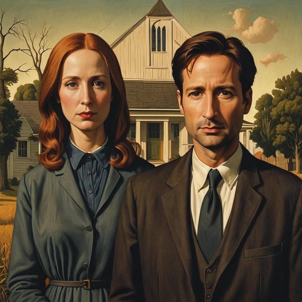 Scully and Mulder in American Gothic Style