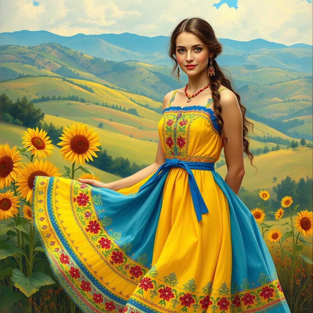Ukrainian Woman in Traditional Dress, Impressionistic Style