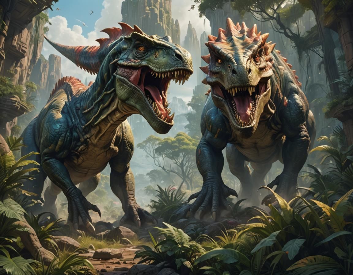 Majestic Dinosaurs Roam Primeval Lands: Graffiti Art