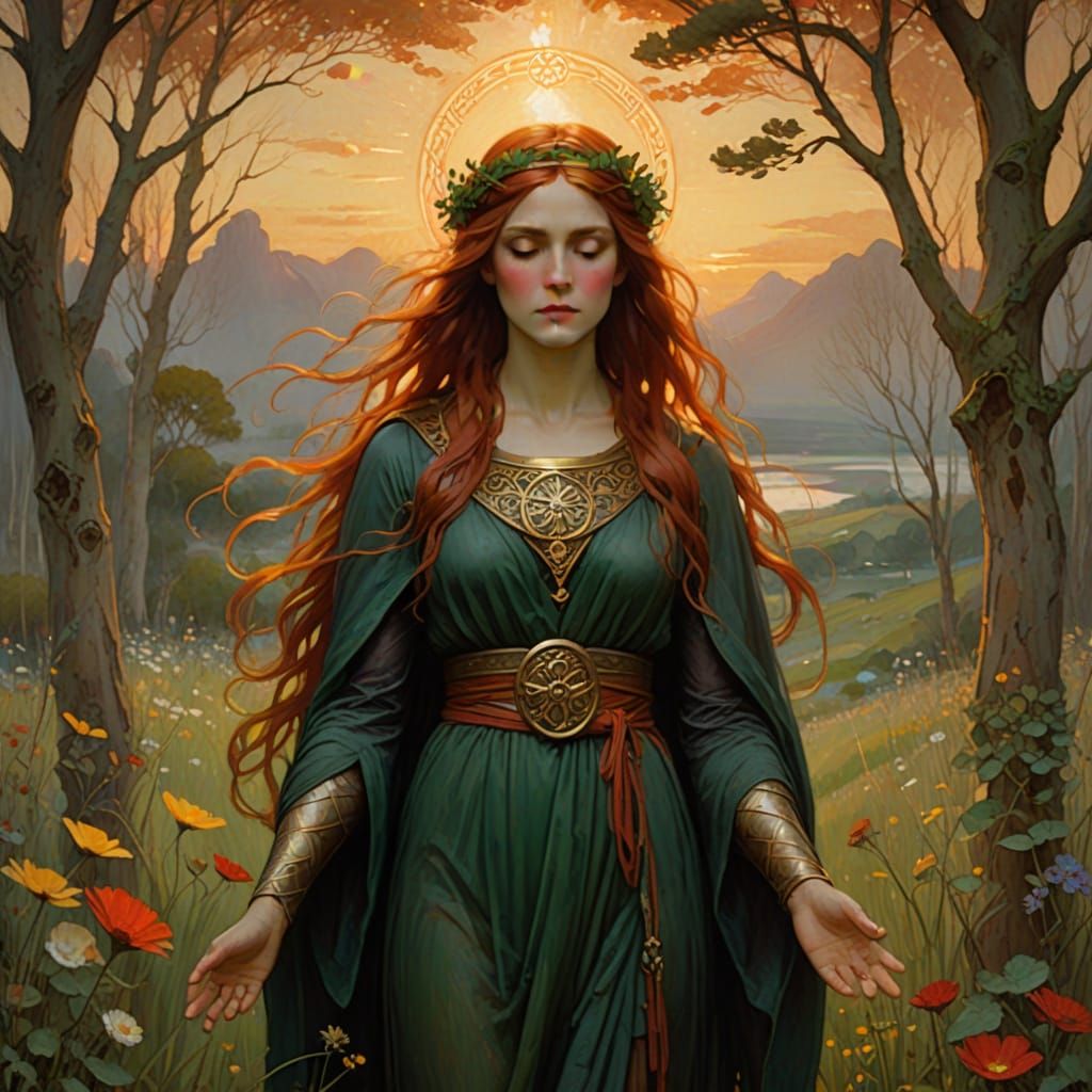 Wiccan Goddess Brigid in Symbolist Oil Painting