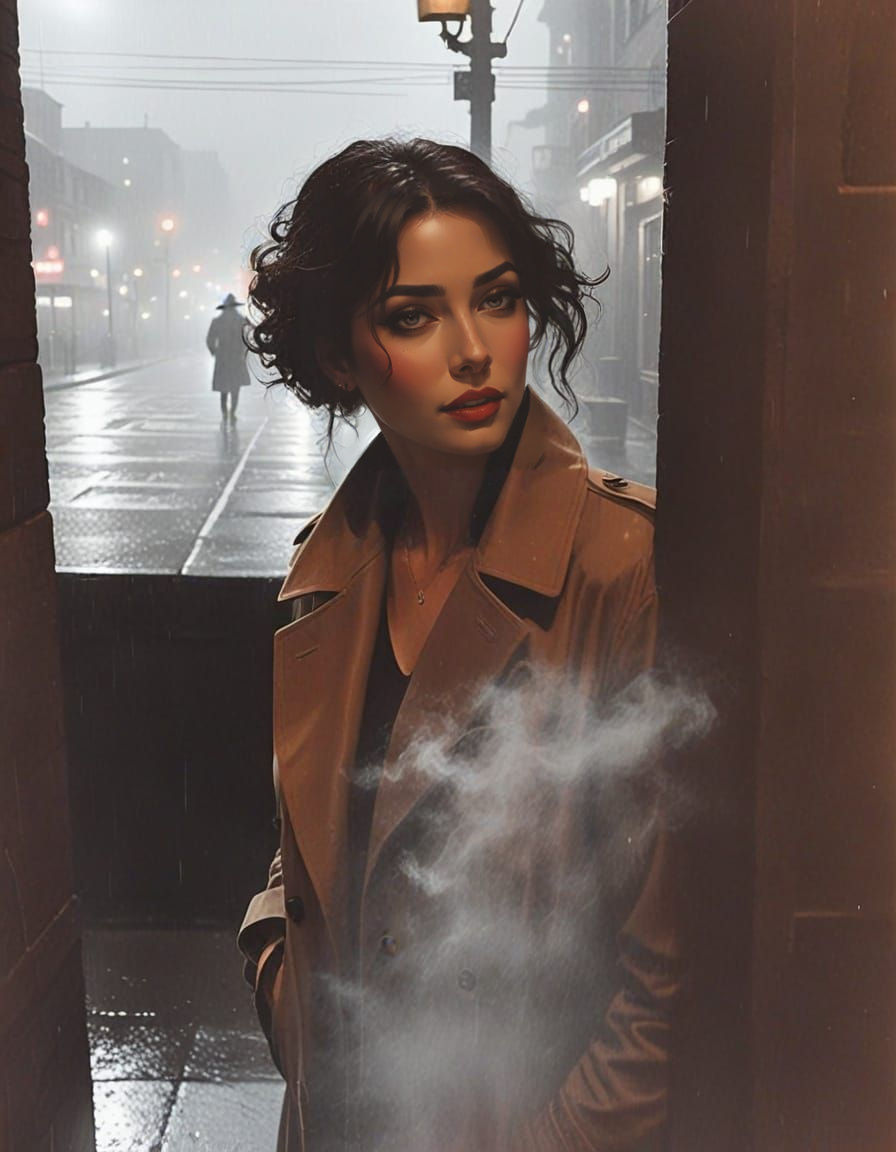Mysterious Nighttime Scene in Noir Style