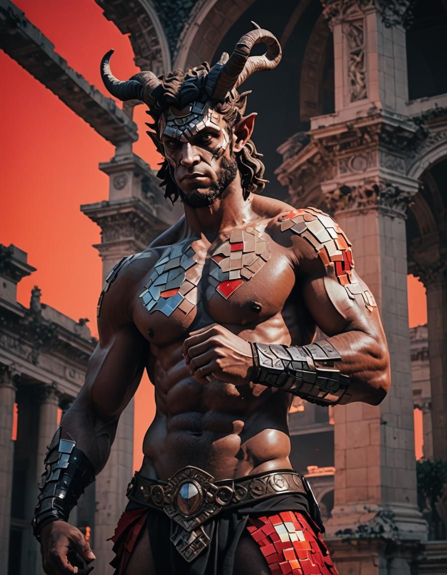 Satyr in Pixelated Neofuturistic Roman Style
