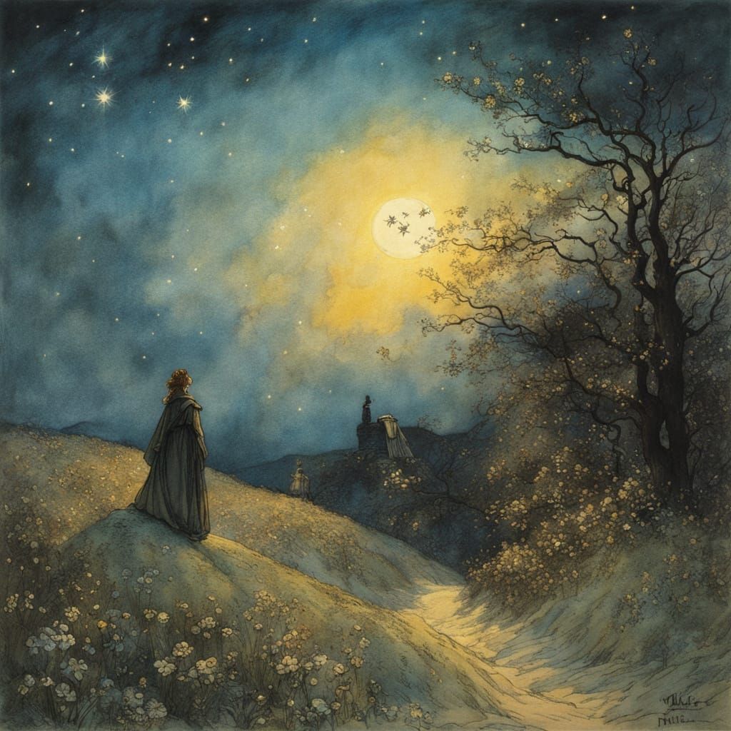 Starry Fairytale Sky in Rackham Style