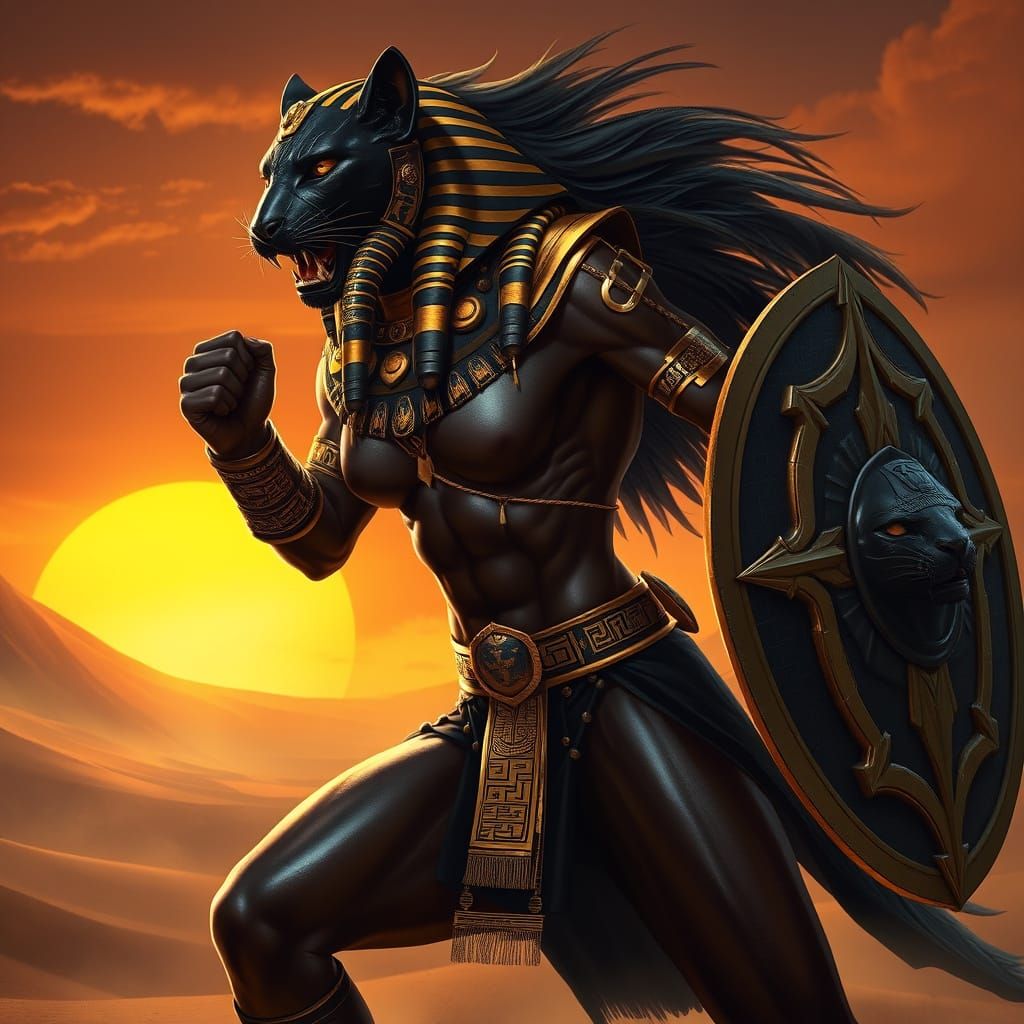 Egyptian Warrior Goddess in Combat Stance