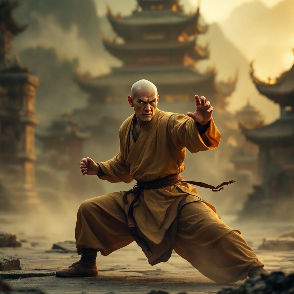 Shaolin Monk in Fighting Stance, Cinematic Monastery