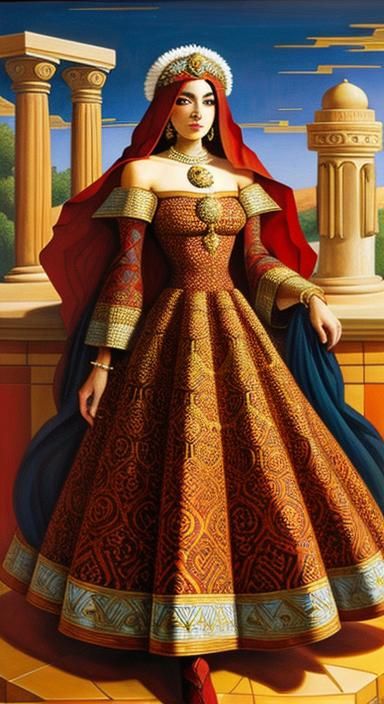 Byzantine Abstract Sundress with Geometric Peonies