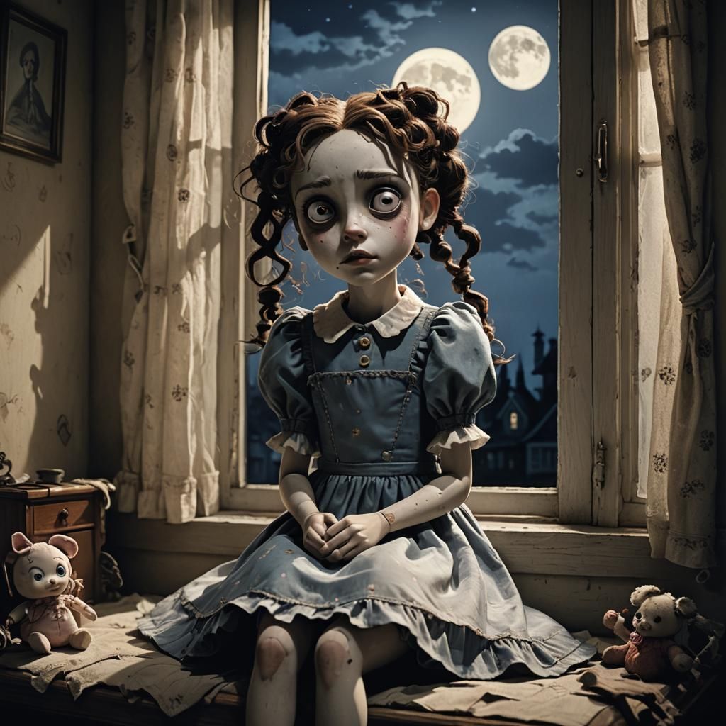 Little Girl with Doll: Tim Burton-esque Clay Animation
