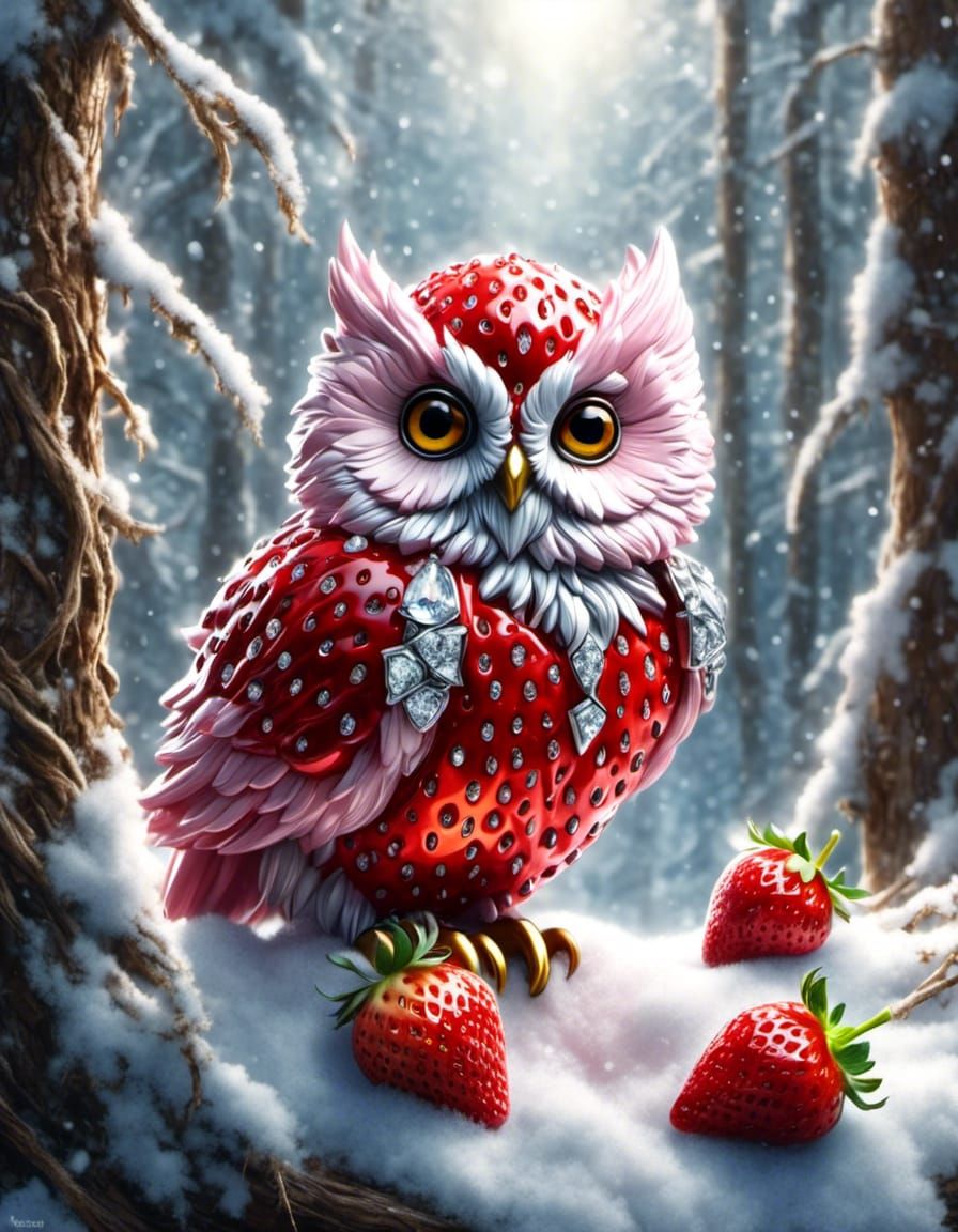 Strawberry Diamond Owl in Winter Wonderland