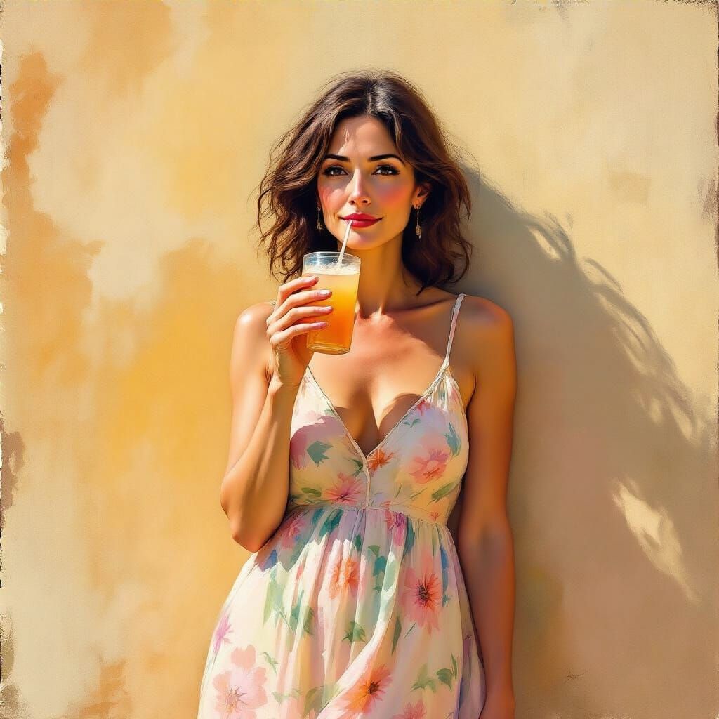 Brunette in Summer Dress, Impressionist Style