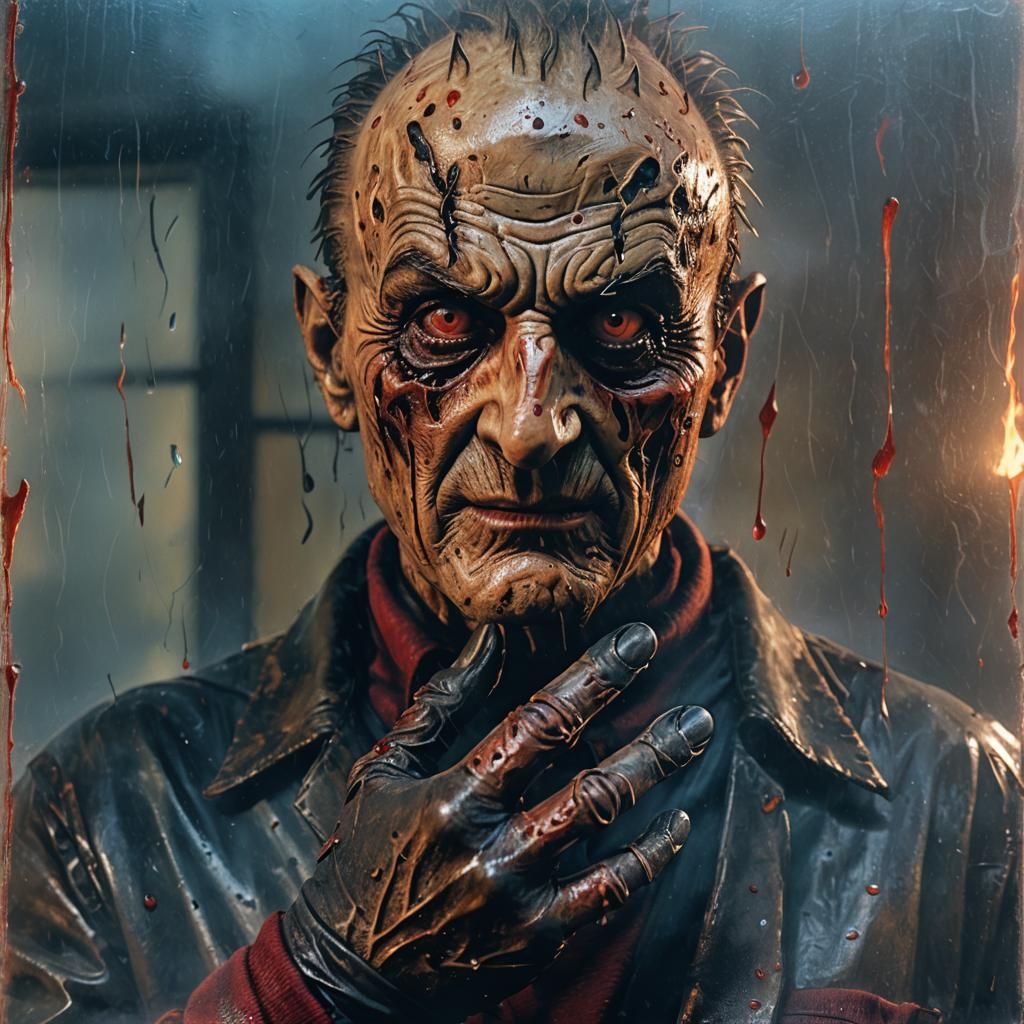 Freddy Krueger Portrait on Foggy Window